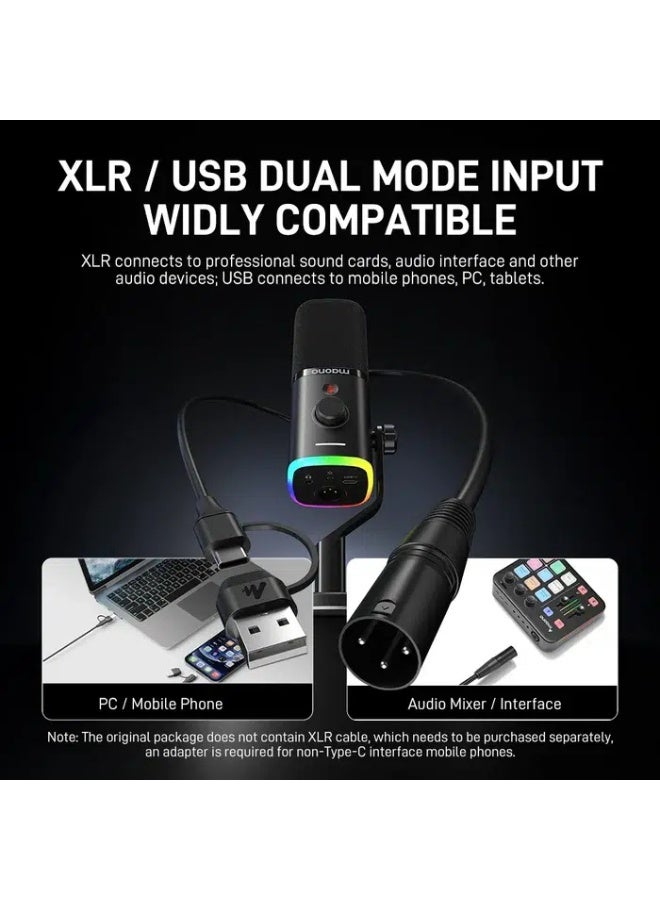 ماونو ميكروفون ديناميكي MAONO PD100X مع توصيل USB-C و XLR وإضاءة RGB للألعاب والبث والبودكاست - Image 3