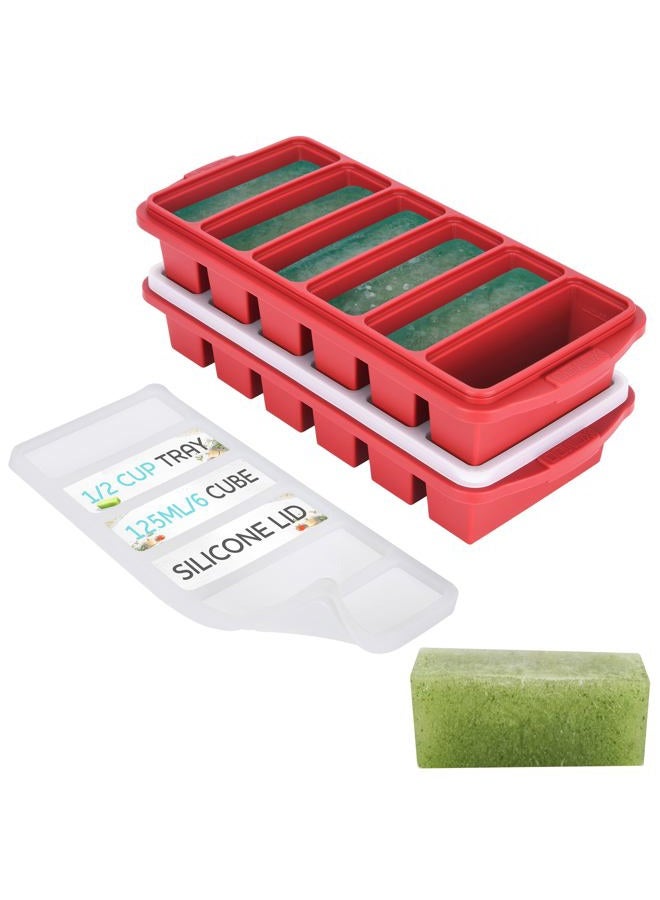 Xomoo 1/2 Cup Silicone Freezer Tray With Lid - Silicone Freezer Molds 2-Pack For meal prep & freezing of various sauces and other dishes, makes 12 perfect 1/2 cup portions cubes,oven and dishwasher safe - Image 1