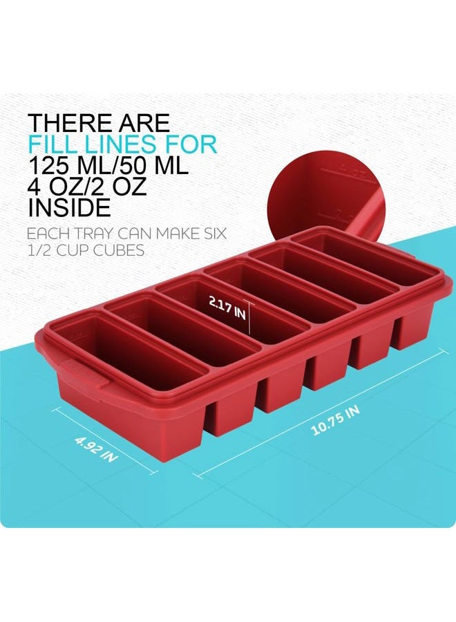 Xomoo 1/2 Cup Silicone Freezer Tray With Lid - Silicone Freezer Molds 2-Pack For meal prep & freezing of various sauces and other dishes, makes 12 perfect 1/2 cup portions cubes,oven and dishwasher safe - Image 4