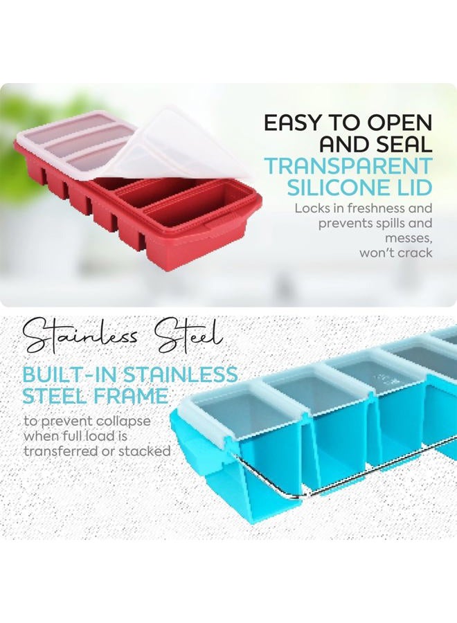 Xomoo 1/2 Cup Silicone Freezer Tray With Lid - Silicone Freezer Molds 2-Pack For meal prep & freezing of various sauces and other dishes, makes 12 perfect 1/2 cup portions cubes,oven and dishwasher safe - Image 2
