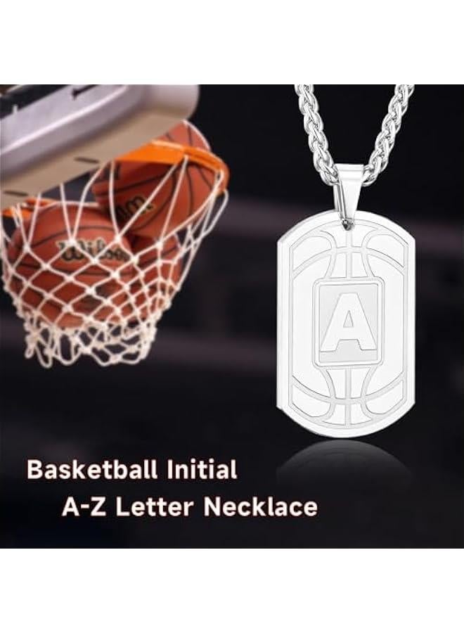 Basketball Initial Necklace for Men Boys Teen Kids Dog Tag Stainless Steel Sliver/Black/Gold Letter Pendant Sport Basketball Athletes Jewelry Gifts  Gifts for Kids Boys Men Teens  - Image 4