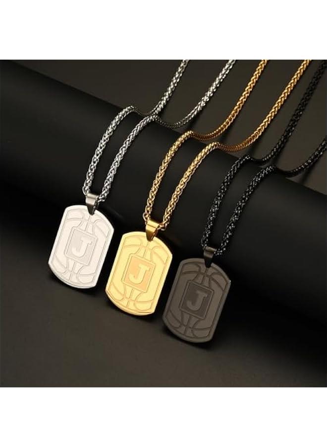 Basketball Initial Necklace for Men Boys Teen Kids Dog Tag Stainless Steel Sliver/Black/Gold Letter Pendant Sport Basketball Athletes Jewelry Gifts  Gifts for Kids Boys Men Teens  - Image 5