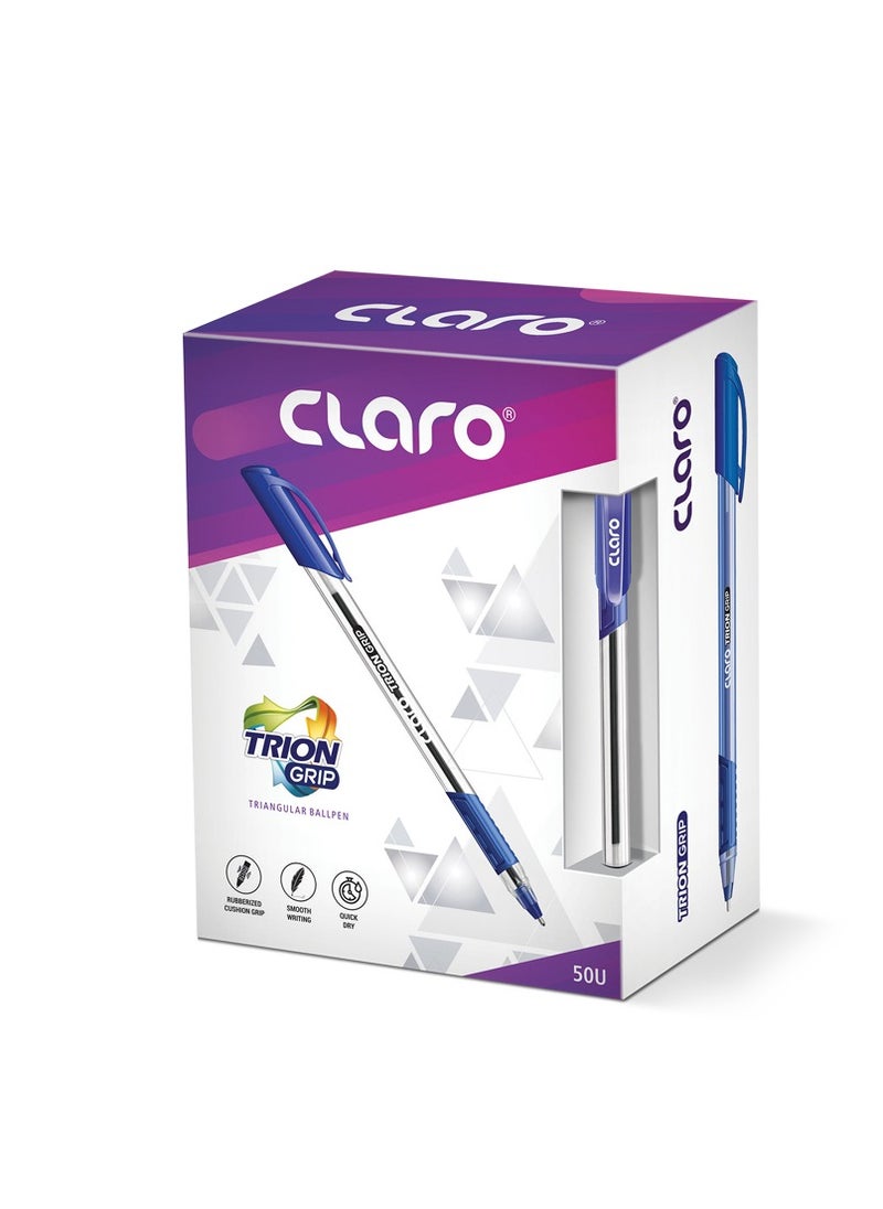 Claro - BALL PEN TRION GRIP TRIANGULAR BLUE 0.7MM 50PCS - Image 1