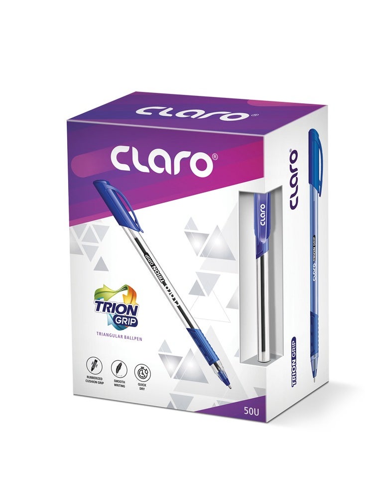 Claro - BALL PEN TRION GRIP TRIANGULAR BLUE 0.7MM 50PCS - Image 1