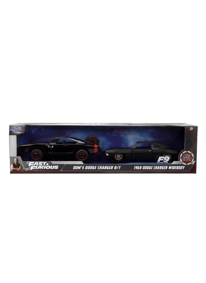 Fast & Furious - F9 The Fast Saga Dom's Dodge Charger R/T & 1968 Dodge Charger Widebody Die-cast Cars (Black, 1:32) - Image 1