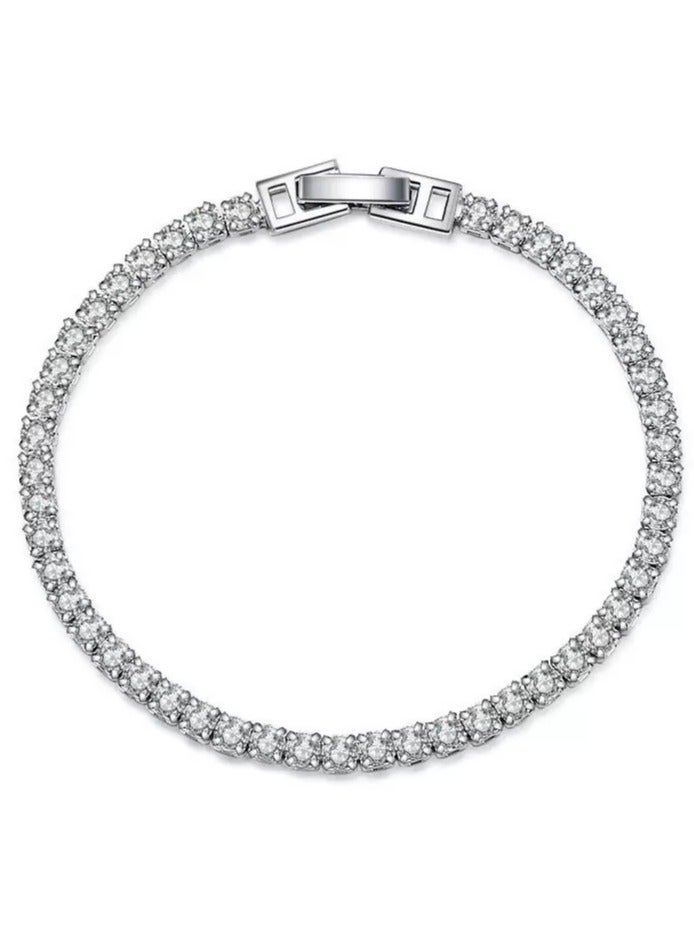 SYNSYB Sparkling Cubic Zirconia Cluster Tennis Bracelet - Silver - Plated, Elegant Bridal/Wedding Party Jewelry for Women - Image 1