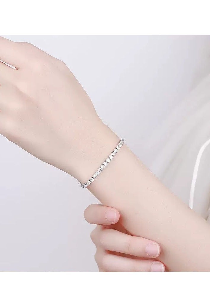 SYNSYB Sparkling Cubic Zirconia Cluster Tennis Bracelet - Silver - Plated, Elegant Bridal/Wedding Party Jewelry for Women - Image 2