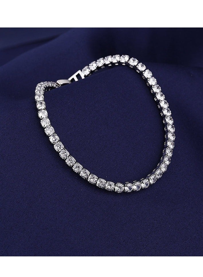 SYNSYB Sparkling Cubic Zirconia Cluster Tennis Bracelet - Silver - Plated, Elegant Bridal/Wedding Party Jewelry for Women - Image 3