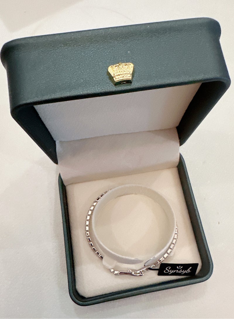 SYNSYB Sparkling Cubic Zirconia Cluster Tennis Bracelet - Silver - Plated, Elegant Bridal/Wedding Party Jewelry for Women - Image 4