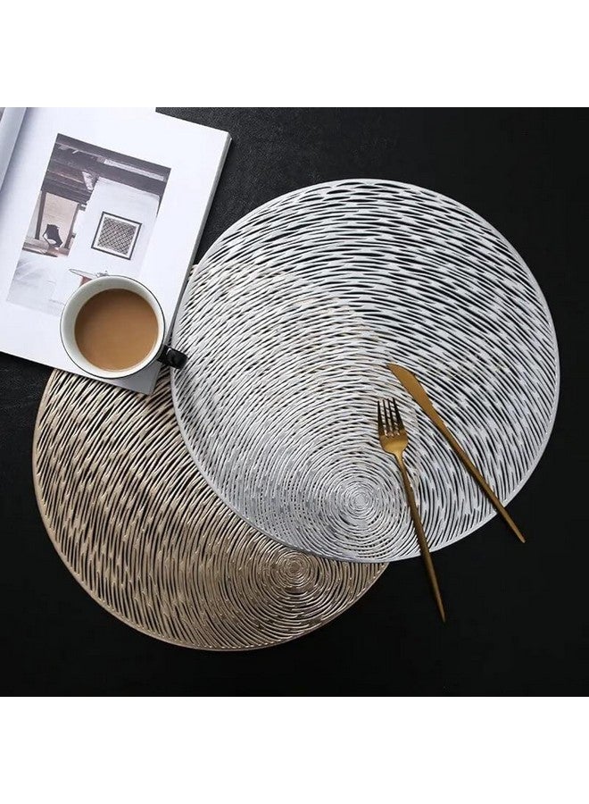 Home-Cloud حصائر طاولة دائرية من بوليستر HomeCloud / حصائر طاولة دائرية / حصائر طاولة PVC دائرية / حصائر طاولة طعام بتصميم مقصوص / حصائر طاولة زينة / حصائر طاولة جانبية (متعدد، مجموعة من 4 (2 قطعة ذهبية + 2 قطعة فضية)) - Image 1