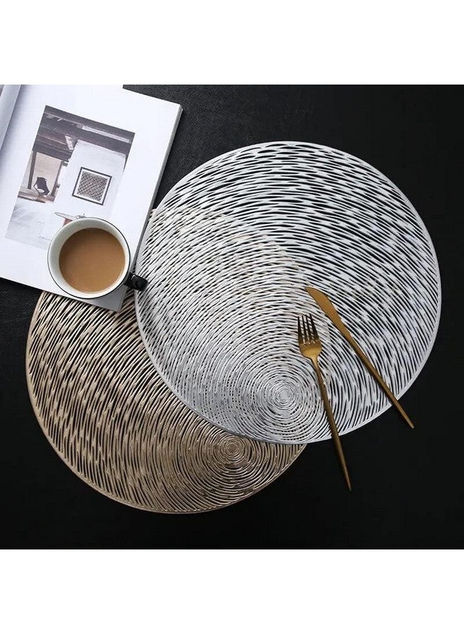 Home-Cloud حصائر طاولة دائرية من بوليستر HomeCloud / حصائر طاولة دائرية / حصائر طاولة PVC دائرية / حصائر طاولة طعام بتصميم مقصوص / حصائر طاولة زينة / حصائر طاولة جانبية (متعدد، مجموعة من 4 (2 قطعة ذهبية + 2 قطعة فضية)) - Image 2