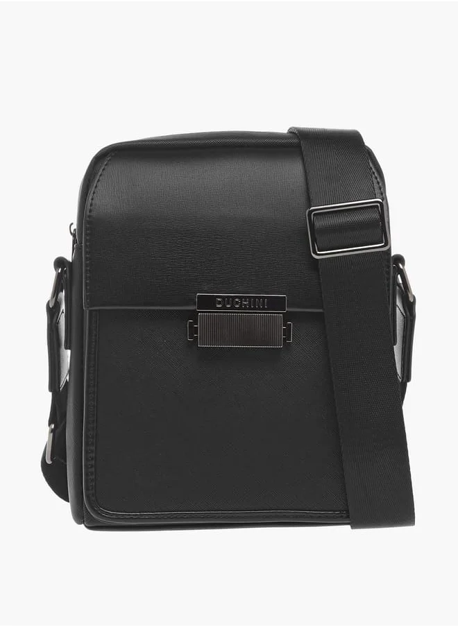 دوتشيني Mens Solid Crossbody Bag With Zip Closure And Detachable Strap