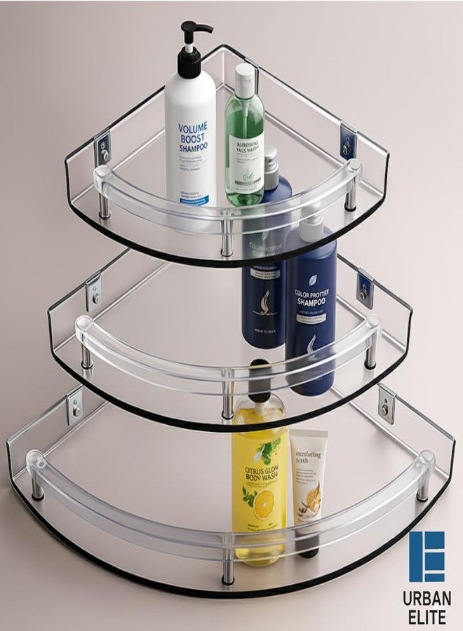 Urban Elite Acrylic Bathroom Shelves Set of 3 - Unbreakable Transparent Corner Wall Shelves (8", 10", 12") for Bathroom, Kitchen & Home Storage - Image 5