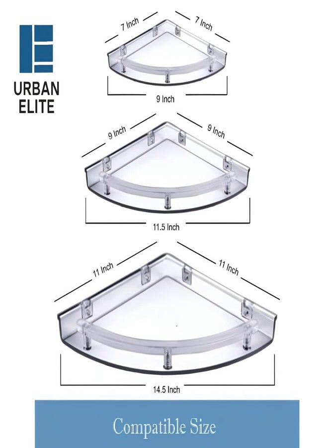 Urban Elite Acrylic Bathroom Shelves Set of 3 - Unbreakable Transparent Corner Wall Shelves (8", 10", 12") for Bathroom, Kitchen & Home Storage - Image 3
