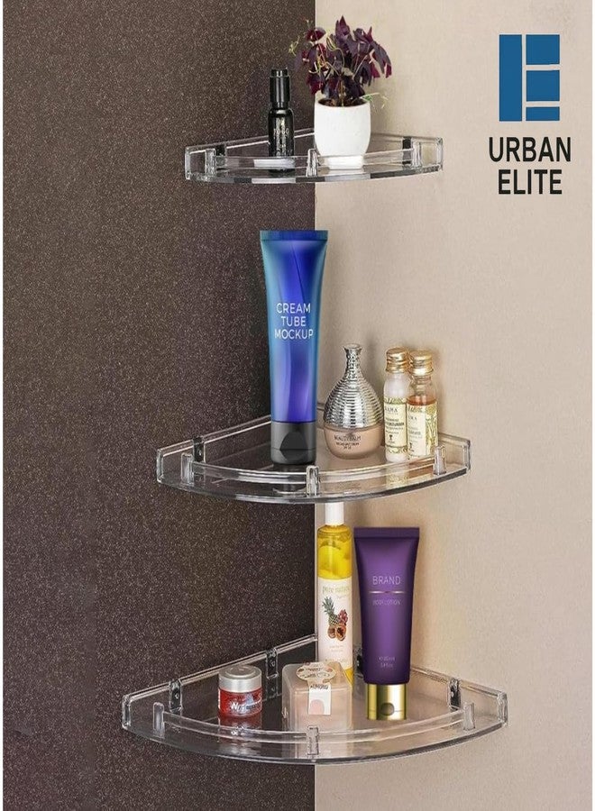 Urban Elite Acrylic Bathroom Shelves Set of 3 - Unbreakable Transparent Corner Wall Shelves (8", 10", 12") for Bathroom, Kitchen & Home Storage - Image 2