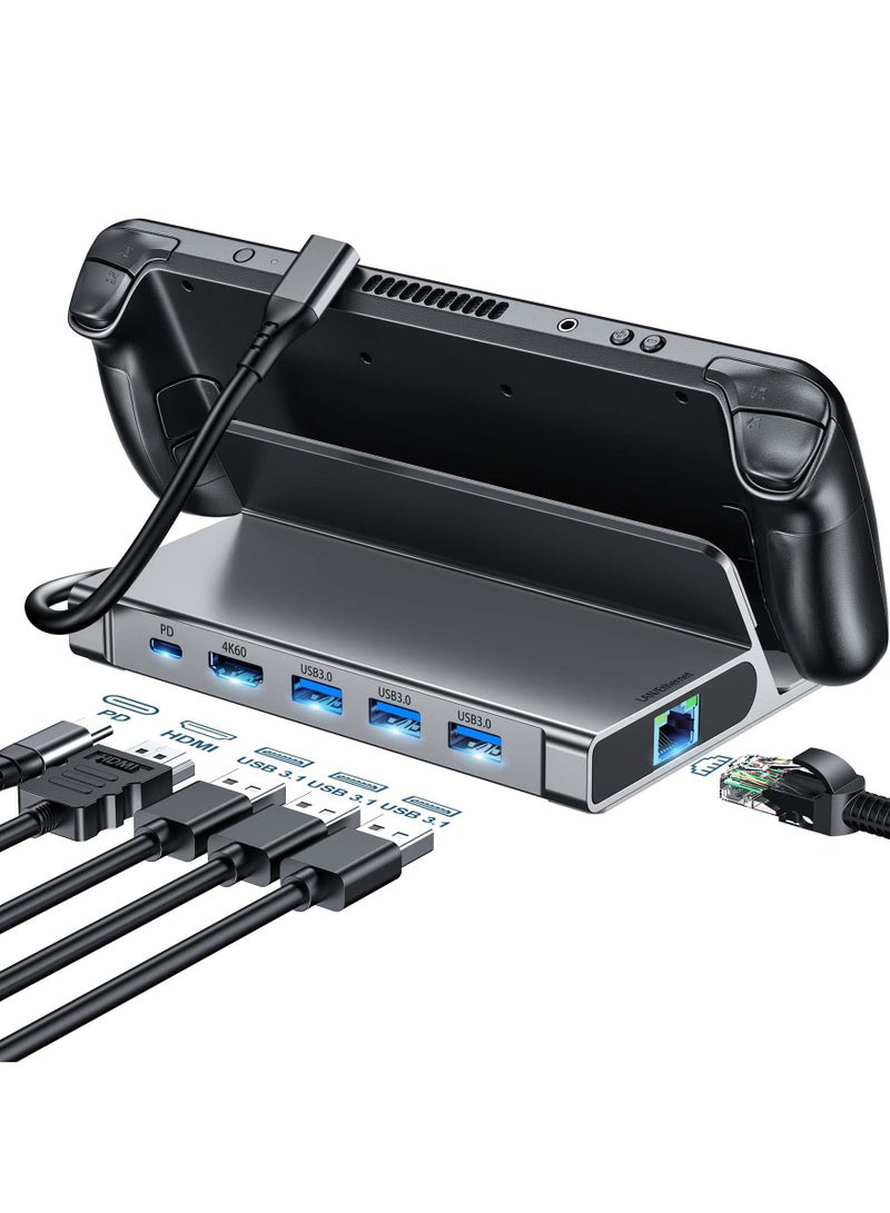 Barakah 6-in-1 Docking Station for Steam Deck, HDMI 2.0 4K@60Hz, Gigabit Ethernet, 3 USB-A 3.0, USB-C PD Port for Full Speed Chargin Compatible with Valve Stream Deck Accessories - Image 1