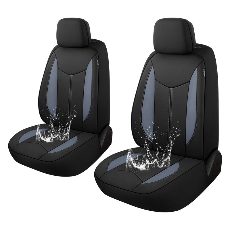 CAROMOP Neoprene Car Seat Cover 2 Front Seats Waterproof Seat Covers for Cars Universal Fit for Most Car Interior CoversSedan Truck SUVBlackGray