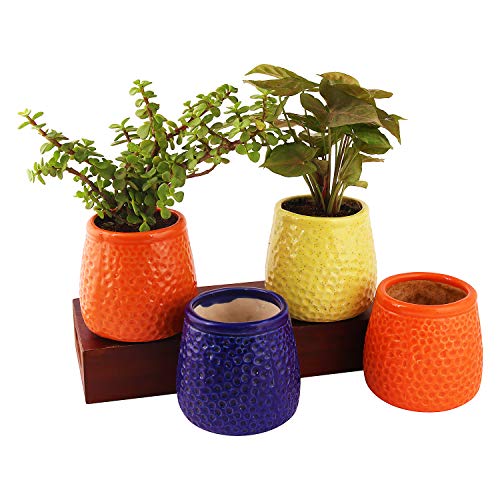 Leafy Tales Honeycomb Texture Ceramic Pot for Home Garden Decor Glossy Red - Image 3