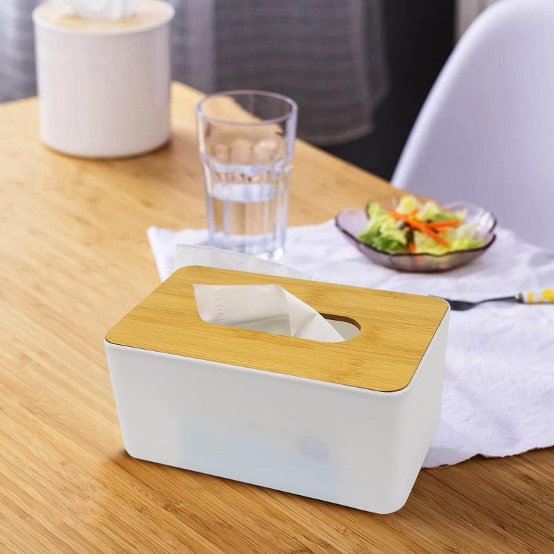 FunBlast Tissue Box Holder - Bamboo Cover Plastic Tissue Box Holder, Tissue Paper Holder Box, Napkin Holder for Table, Tissue Holder Dispenser Organizer for Home, Office, Car (21.5 X 12.5 X 9.5 Cm) - Image 4