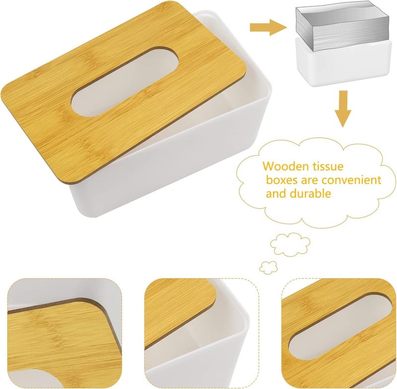FunBlast Tissue Box Holder - Bamboo Cover Plastic Tissue Box Holder, Tissue Paper Holder Box, Napkin Holder for Table, Tissue Holder Dispenser Organizer for Home, Office, Car (21.5 X 12.5 X 9.5 Cm) - Image 3