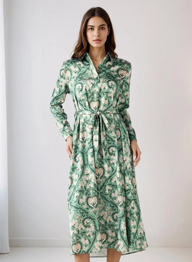 Splash FAV Floral Print Shirt Dress with Tie-Up Detail