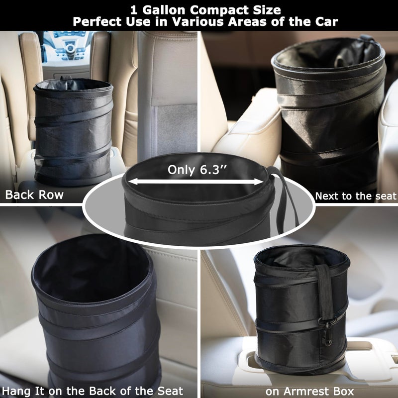 Ginsco 2Packs New Leakproof Car Trash Can, Mini Trash Can Pop-up Collapsible Hanging Car Trash Bin with Hook and Loop, Waterproof PEVA Liner Open-Top 1 Gallon Garbage Can for Cars Home Office - Image 3