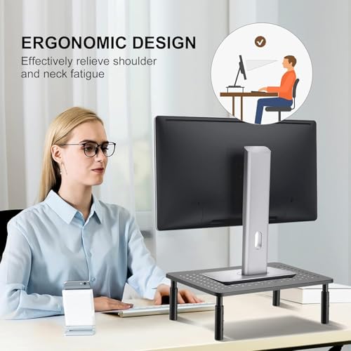suptek Computer Monitor Stand Riser,Monitor Riser for Laptop, Printer, Notebook and All Flat Screen TV Display with Vented Platform,3 Height Adjustable Laptop Riser,1 Pack,Black(MST003) - Image 5