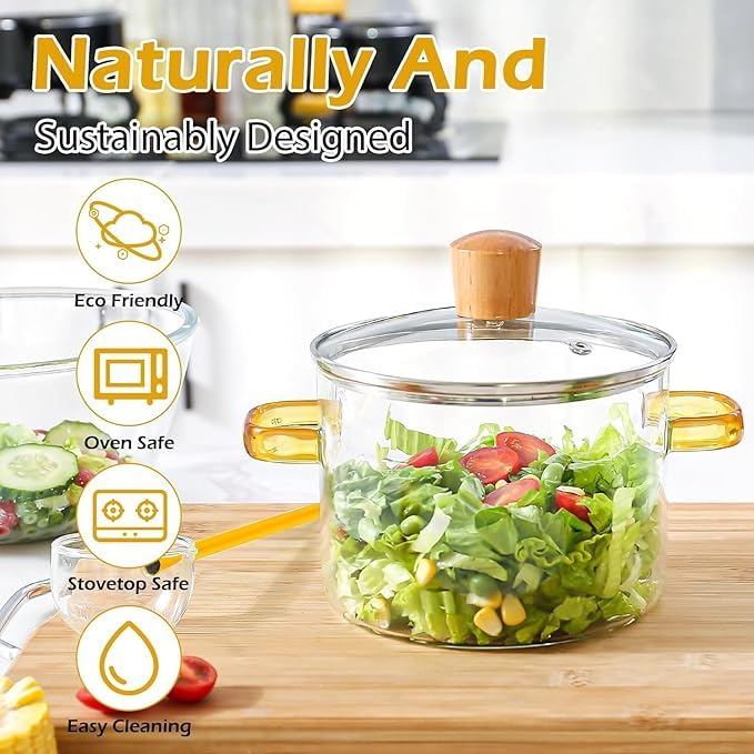 Glass Serving Bowl with Lid Oven Microwave Safe Vessel for Curry Kitchen Server Ware Mixing Pottery for Snacks Cake Cereal Rice Sambar 1200ML  - Image 3