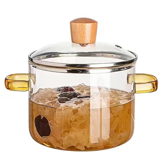 Glass Serving Bowl with Lid Oven Microwave Safe Vessel for Curry Kitchen Server Ware Mixing Pottery for Snacks Cake Cereal Rice Sambar 1200ML  - Image 1