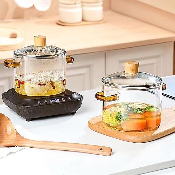 Glass Serving Bowl with Lid Oven Microwave Safe Vessel for Curry Kitchen Server Ware Mixing Pottery for Snacks Cake Cereal Rice Sambar 1200ML  - Image 2