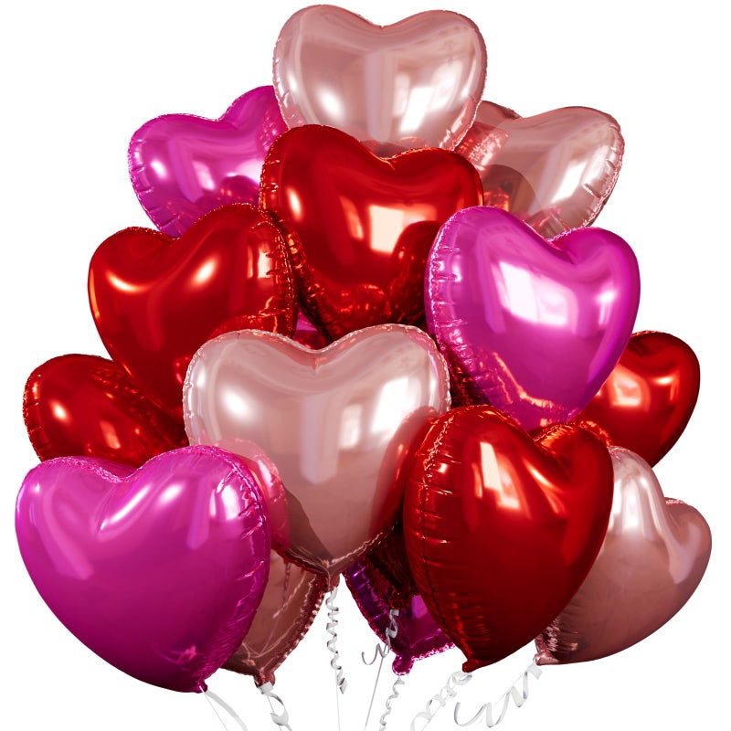 Villorem 15 Pcs Red Heart Shaped Balloons 18 Inch Hot Pink Valentines Balloons Rose Gold Foil Heart Balloon for Birthday Bridal Shower Engagement Wedding Valentine Party Decorations - Image 3