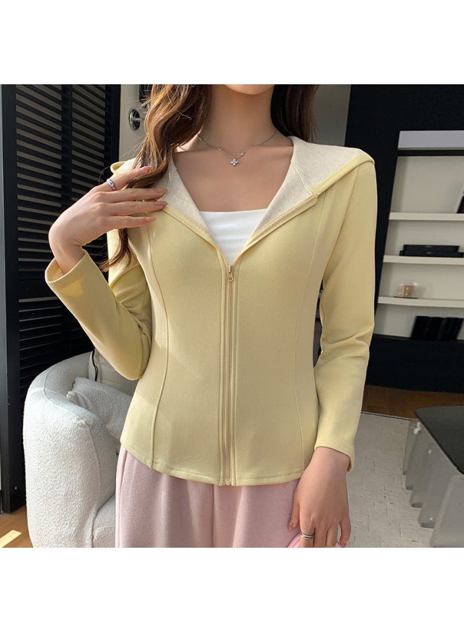 H120 Autumn And Winter Wool Silk Cardigan Hooded Sweatshirt Thickeneded Jacket Women's Slim Versatile Sports Long-sleeved Top