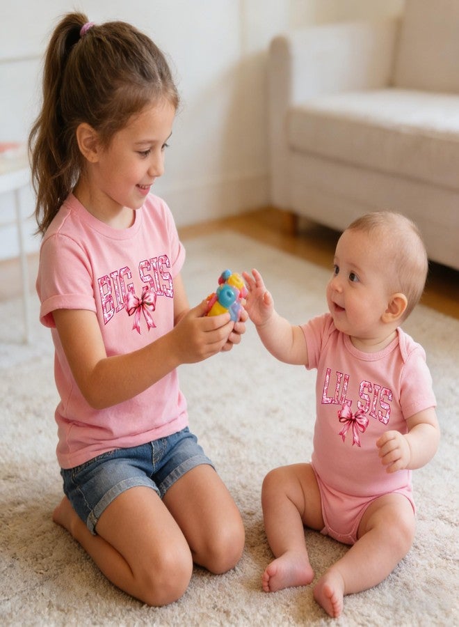 Funnycokid طقم ملابس متطابق للأخت الكبرى والأخت الصغرى من Funnycokid، قمصان للأطفال الصغار للبنات، هدايا للمواليد الجدد، مزين بفيونكة ونص، مقاس 4T (0-3 أشهر). - Image 3