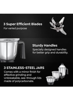 PRESTIGE Prestige 750 Watts Prism Mixer Grinder with 3 Stainless Steel Jars| LED Power Indicator|Flow Breaker Design|Sturdy Handles| Purple and White  - Image 5