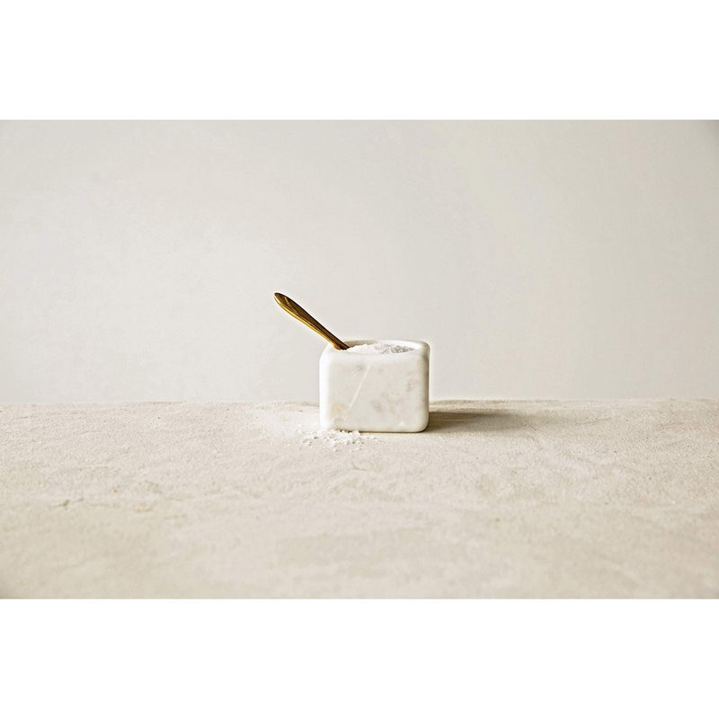 Creative Co-Op Square White Marble Brass Spoon (Set of 2 Pieces) Bowl, 24 ounces - Image 5