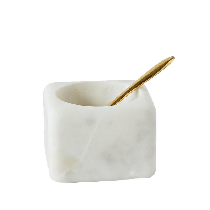 Creative Co-Op Square White Marble Brass Spoon (Set of 2 Pieces) Bowl, 24 ounces - Image 1