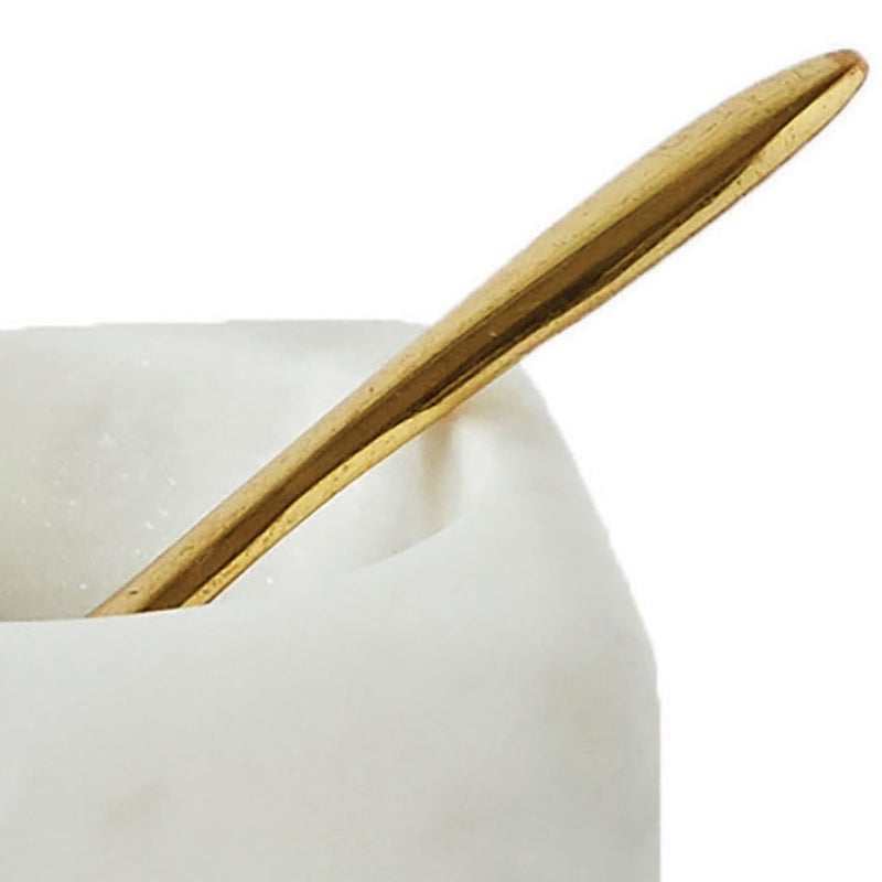 Creative Co-Op Square White Marble Brass Spoon (Set of 2 Pieces) Bowl, 24 ounces - Image 3