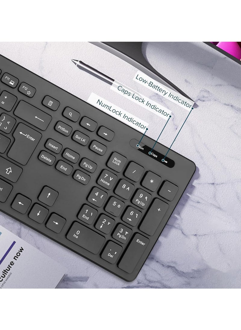 ياكيتر - لوحة مفاتيح لاسلكية وماوس كومبو ، 2.4G USB لوحة مفاتيح ماوس لاسلكية هادئة مجموعة مريحة بالحجم الكامل مع عمر بطارية طويل ، لأجهزة الكمبيوتر المحمولة PC Windows Mac Chrome OS ، أسود - Image 1