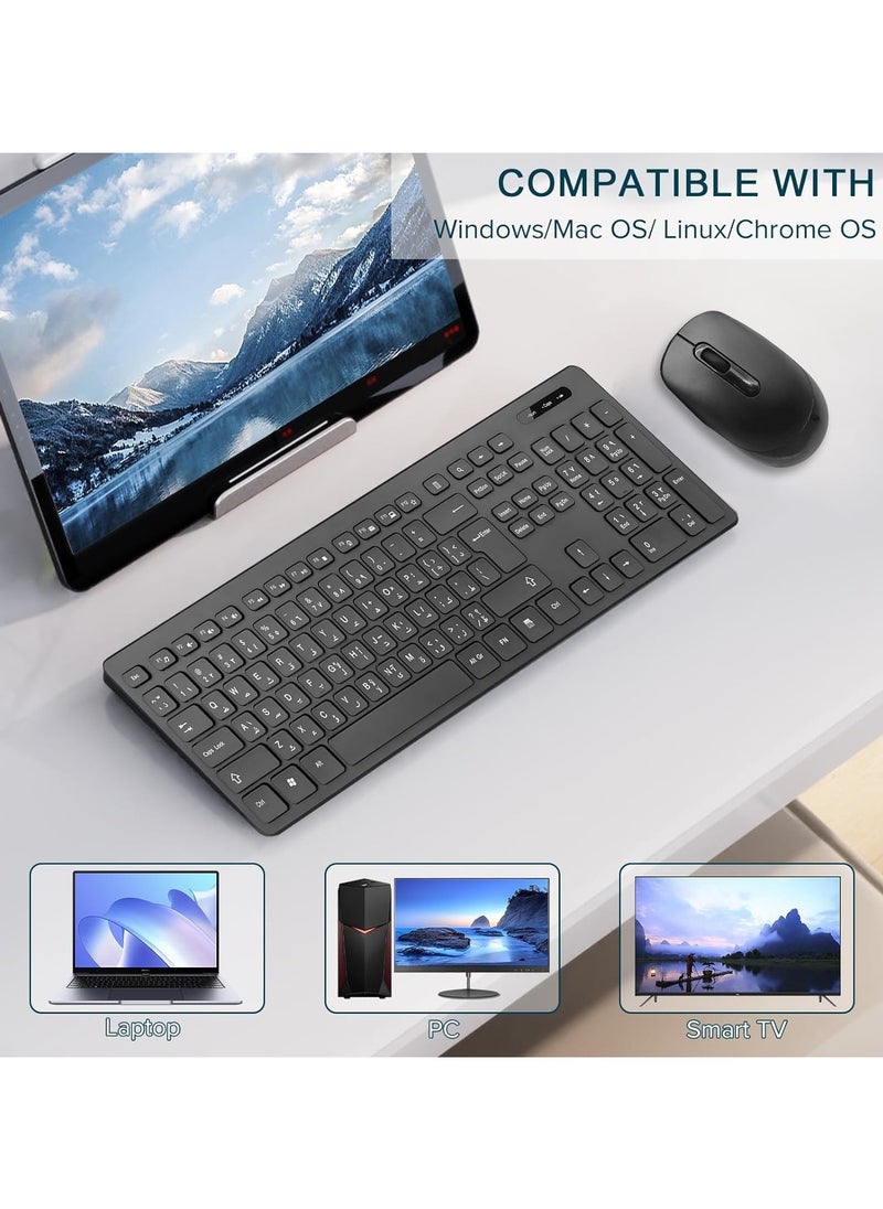 ياكيتر - لوحة مفاتيح لاسلكية وماوس كومبو ، 2.4G USB لوحة مفاتيح ماوس لاسلكية هادئة مجموعة مريحة بالحجم الكامل مع عمر بطارية طويل ، لأجهزة الكمبيوتر المحمولة PC Windows Mac Chrome OS ، أسود - Image 1