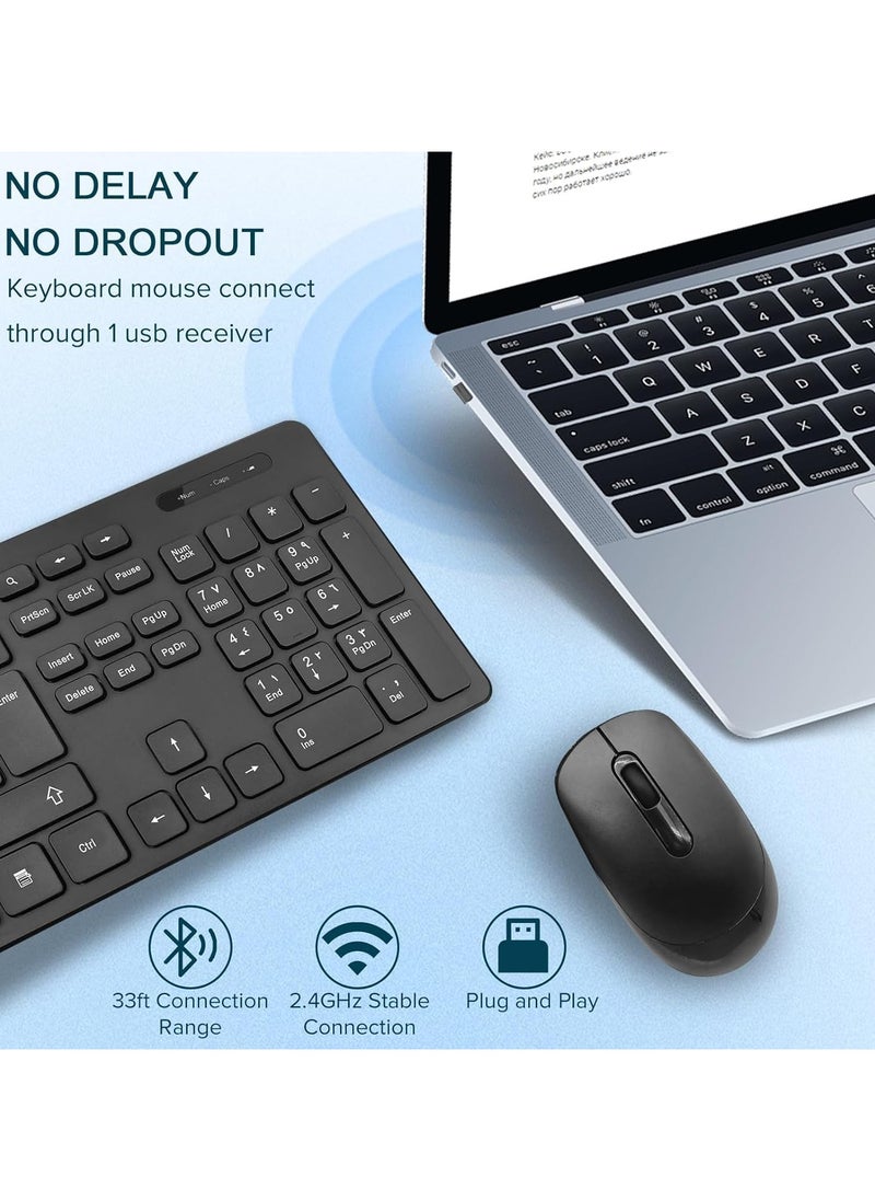 ياكيتر - لوحة مفاتيح لاسلكية وماوس كومبو ، 2.4G USB لوحة مفاتيح ماوس لاسلكية هادئة مجموعة مريحة بالحجم الكامل مع عمر بطارية طويل ، لأجهزة الكمبيوتر المحمولة PC Windows Mac Chrome OS ، أسود - Image 1
