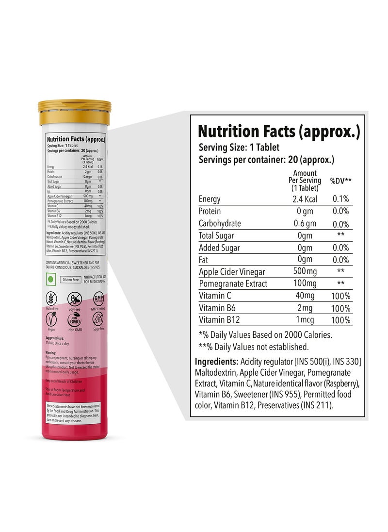 Anisue - Apple cider vinegar PACK OF 2 Raspberry Flavour 40 Effervescent Tablets Pack Of 2 - 40 Tablets - Image 1