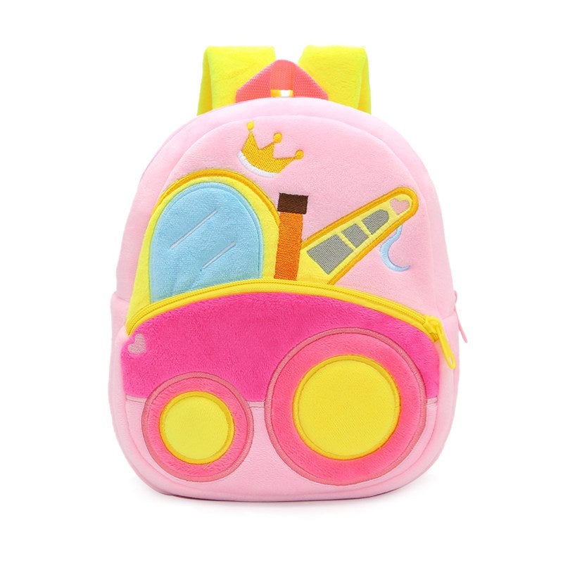 Plush Kids Backpack, Crane Truck Vehicle Design, Soft Lightweight School Bag for Toddlers and Preschool Kids - Image 1