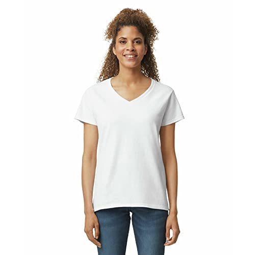 Gildan Women's Heavy Cotton V-Neck T-Shirt, 2-Pack, White, Medium - Image 2
