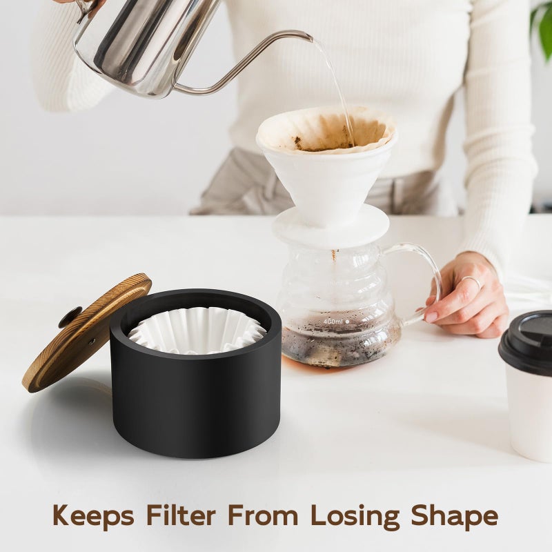BWODYAY Coffee Filter Holder, Wood Filter Storage Container for Counter, Coffee Bar Accessories for Home Decor, Black - Image 2