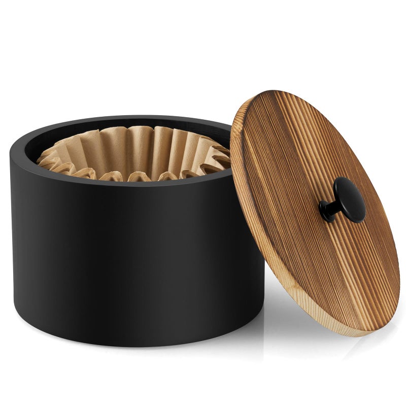 BWODYAY Coffee Filter Holder, Wood Filter Storage Container for Counter, Coffee Bar Accessories for Home Decor, Black - Image 1