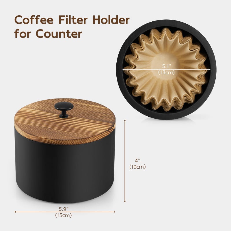 BWODYAY Coffee Filter Holder, Wood Filter Storage Container for Counter, Coffee Bar Accessories for Home Decor, Black - Image 3