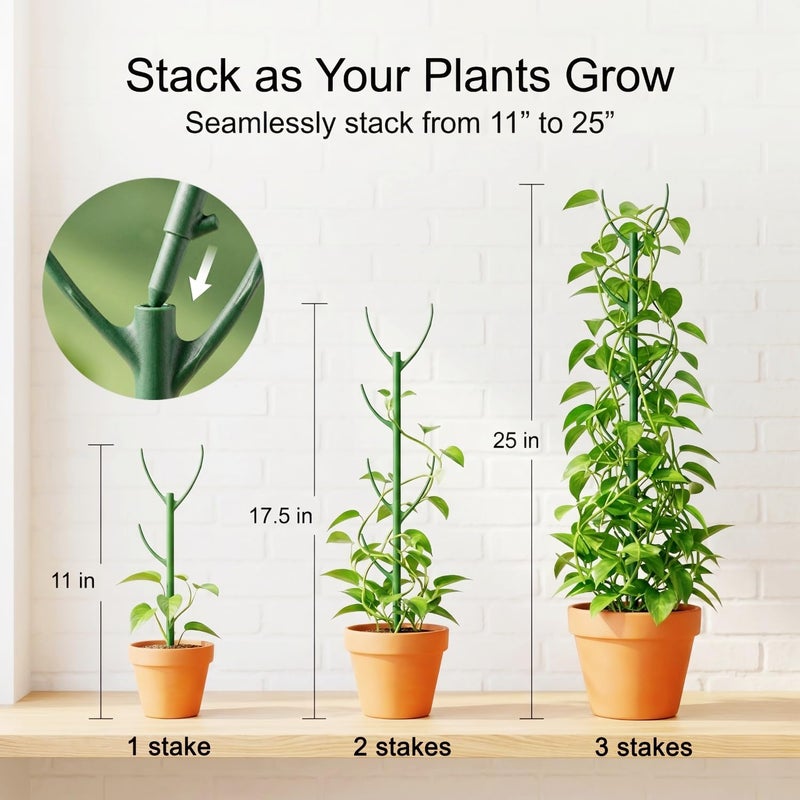 UniJoy 10-Pack Monstera Plant Support Stakes - Stackable Sticks for Indoor Plants up to 25" - Outdoor Garden Poles & Trellis with Tape & Twist Tie for Climbing Vines - Image 3