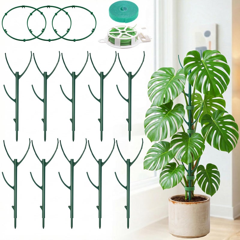 UniJoy 10-Pack Monstera Plant Support Stakes - Stackable Sticks for Indoor Plants up to 25" - Outdoor Garden Poles & Trellis with Tape & Twist Tie for Climbing Vines - Image 1