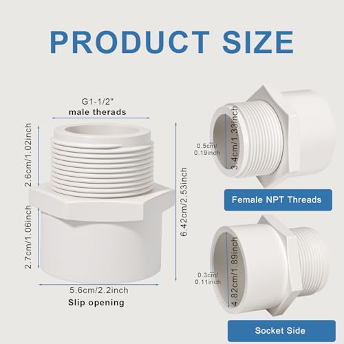 JINUYYNA 1.5 Inch Male Thread PVC Fittings White 2-Way PVC Pipe Coupling Adapter Connectors Coupling for 1-1/2 Inch Schedule 40 Pipe（2 Pack） - Image 2