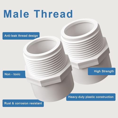 JINUYYNA 1.5 Inch Male Thread PVC Fittings White 2-Way PVC Pipe Coupling Adapter Connectors Coupling for 1-1/2 Inch Schedule 40 Pipe（2 Pack） - Image 4